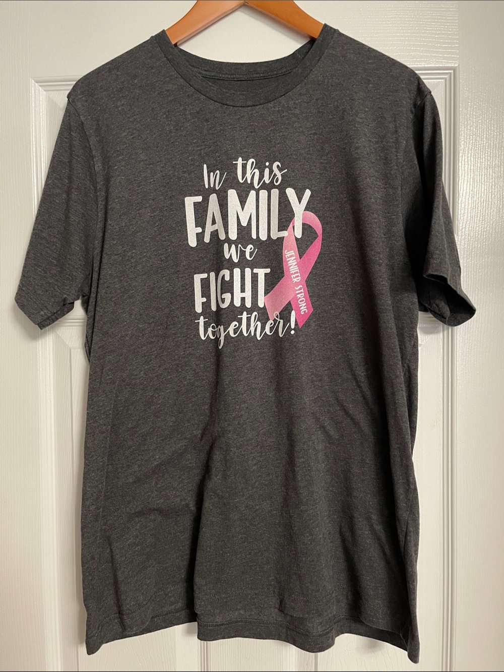 We Fight Together Pink Ribbon Breast Cancer Graphic Tee - Dark Gray